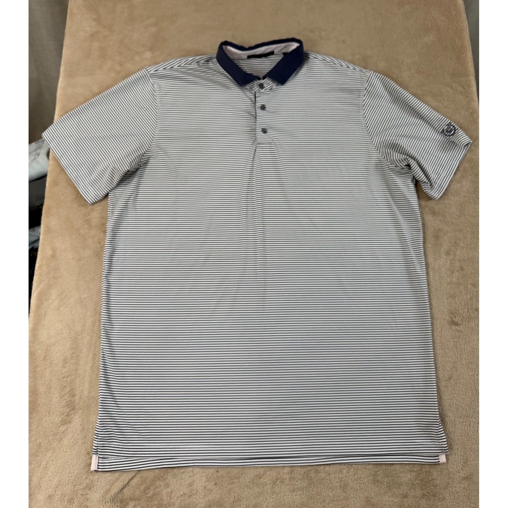 Greyson Polo Shirt Men XL Navy White Striped Golf Stretch Short Sleeve EUC